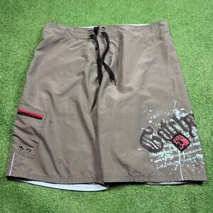 Gotcha Board Shorts Gray Blue Graphic Surf Swim Y2K Trunks Mens 38 Beach Summer